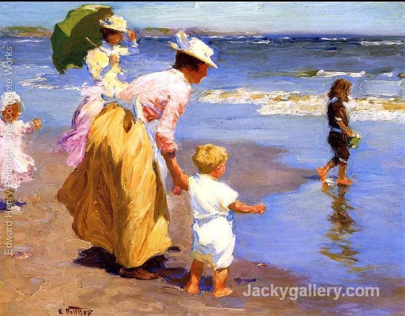 At the Beach mother and children by Edward Henry Potthast paintings reproduction